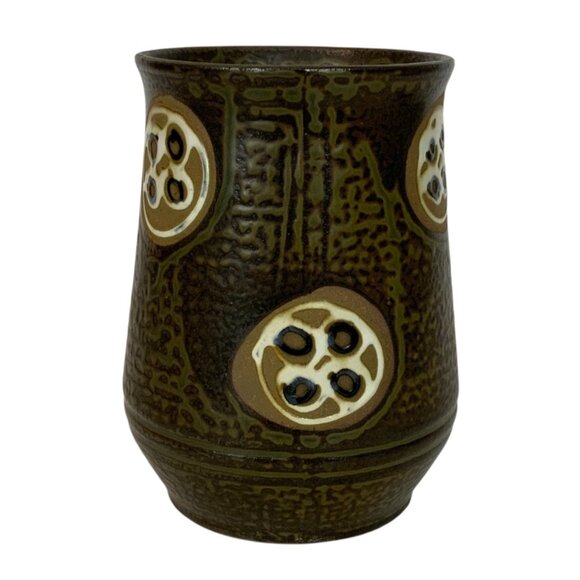 Vintage Stoneware Ceramic Coffee Mug Cup Brown Lotus Pod Design Pottery Japan - Picture 4 of 7